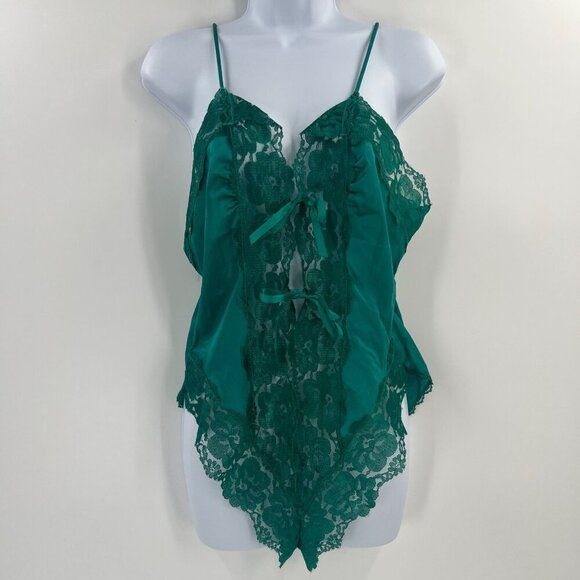 Nan Flower Women Size Large Emerald Green Vintage Lace Bow Bodysuit Lingerie - Picture 1 of 10